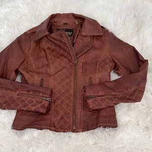 Guess Women's Quilted Brown Leather Jacket